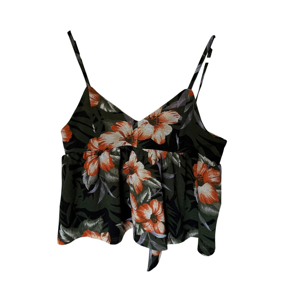 Cotton On Floral Camisole Womens Small Olive Green Excellent Tie Back Boho Top